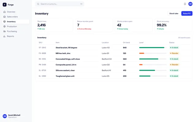 Bespoke ERP screenshot