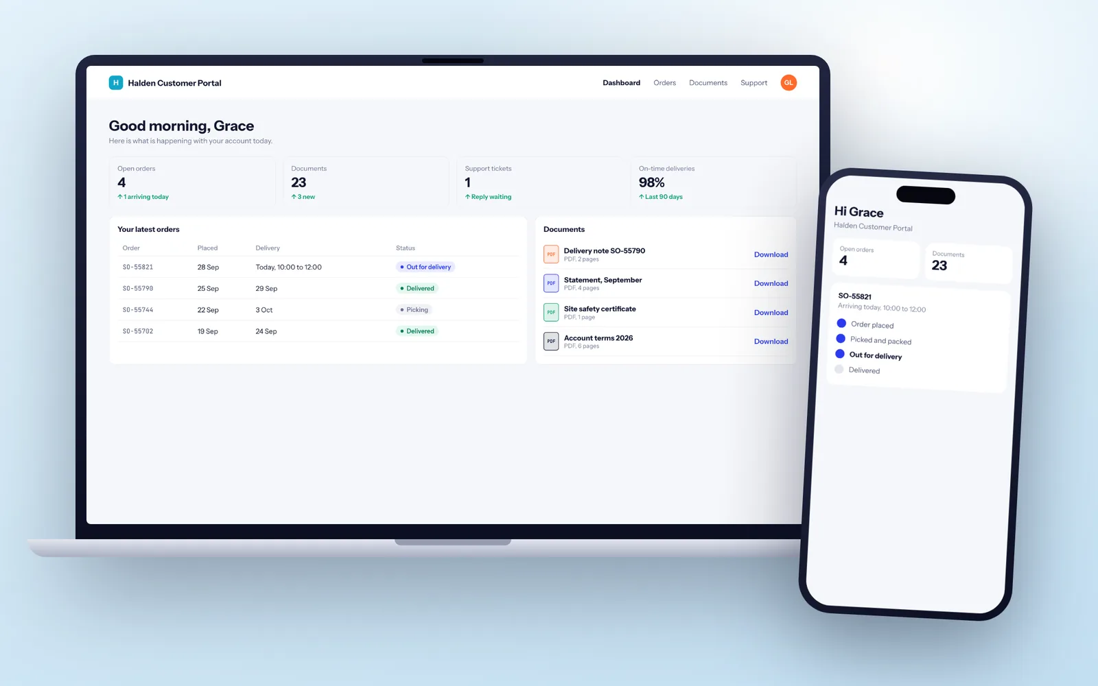 Customer portals screenshot